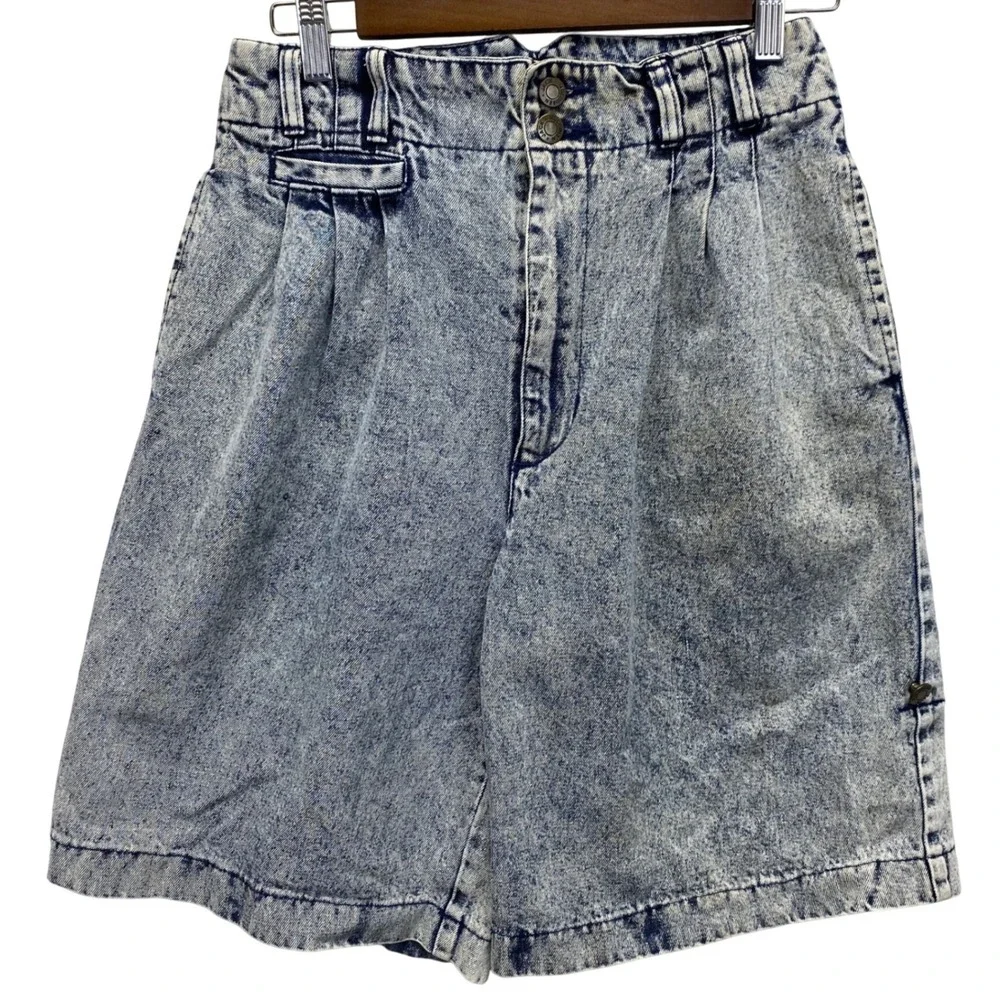 Jack Mulqueen Vintage Acid Wash Denim Shorts Sz 10 Blue Pleated 90s High Waisted